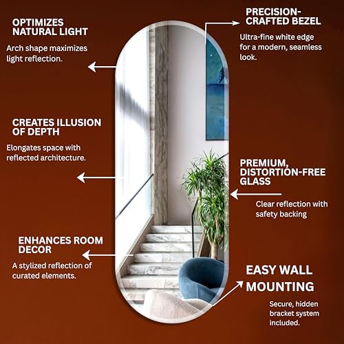 Image of Creative Arts n Frames 5mm Full Length Long Beveled Smooth Edges Frameless Rectangular Wall Mount HD Mirror Home Decor Items (18X48 inch Capsule HD Mirror)