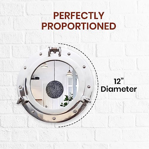 The Metal Magician 12inch Nautical Decor Porthole Wall Mirror, Polished Aluminum, Mirror for Home, Pirate Decor, Shipwrecked Victorian by The Metal Magician - Image 2