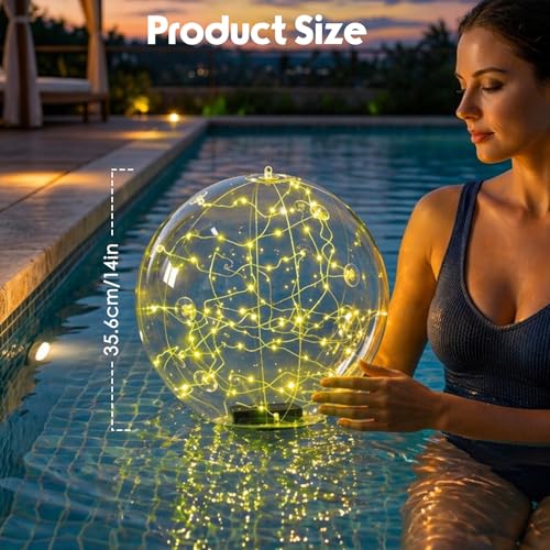 Konvixon Solar Floating Pool Lights, 2 Pack 14" Floating LED Light Up Balls with Remote, IP67 Waterproof Inflatable Pool Lights with Weighted Base, Outdoor Solar Pool Decor for Pool, Party, Garden — view 6
