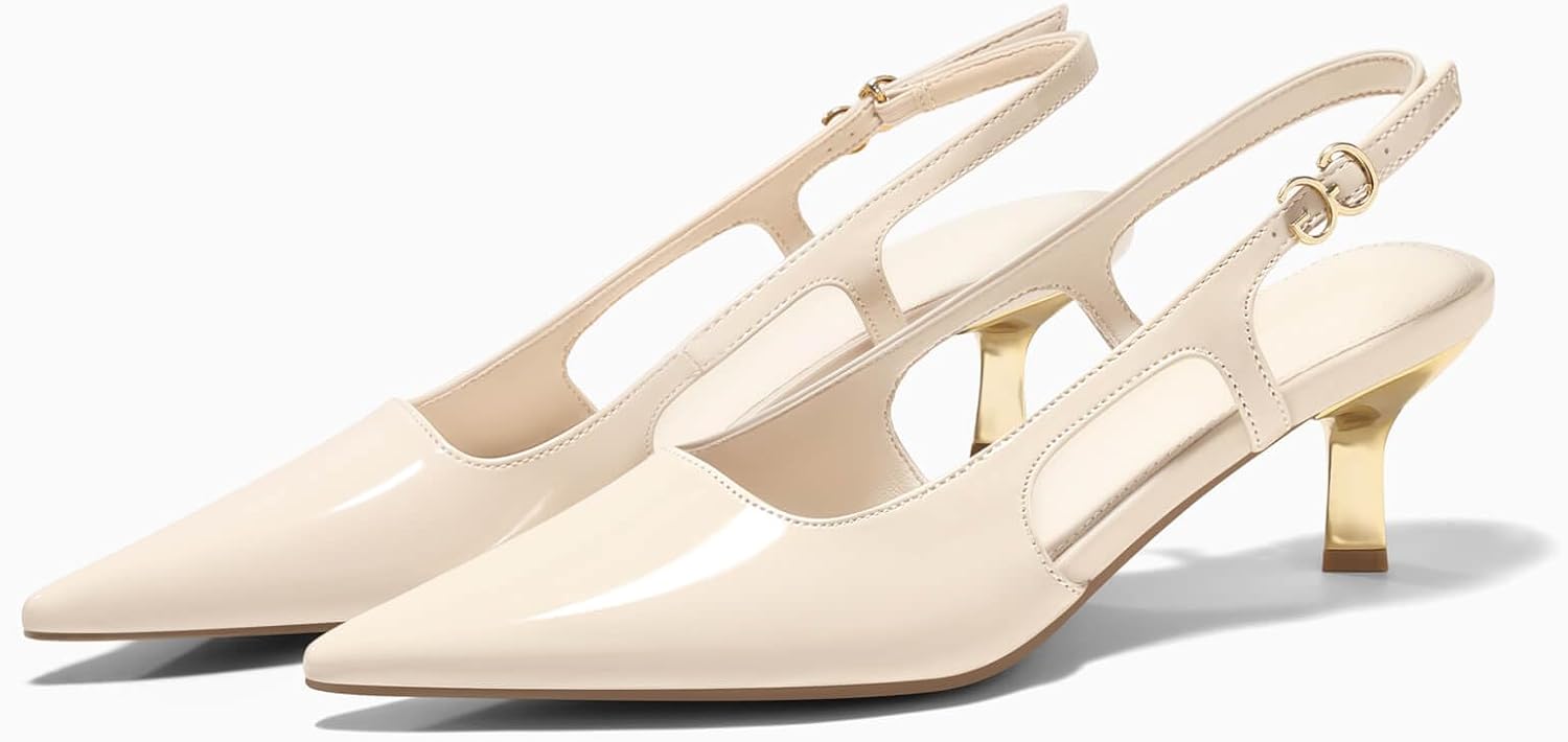 Coutgo Womens Low Kitten Heels Slingback Pumps Closed Pointed Toe Buckle Party Work Dress Shoes - Image 6
