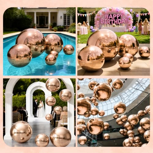 Rose Gold Inflatable Big Mirror Ball Gold Shiny Balls Large Hanging & Standing PVC Disco Bubble Balloon for Christmas, Birthday, Party, Wedding, Decoration (3 Pcs, 0.5m/0.8m/1m) with Pump by easyjump - Image 7