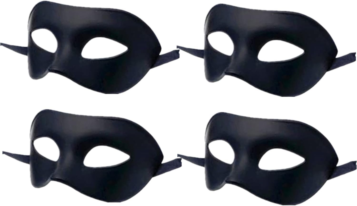 Men Women Masquerade Mask, High Elastic Bendable Plastic Half Face Eye Mask, Solid Color, Suitable for All Prom (Black 4 Pack)