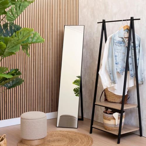 Miniatura 3 de Lolahome - Espejo De Pie De Cuerpo Entero Con Marco De Madera Negra De 151x31 Cm. Pie Plegable Para Colgar En La Pared. Ideal Para Vestidores Y Dormitorios. Moderno, Minimalista, Ligero Y Estable.