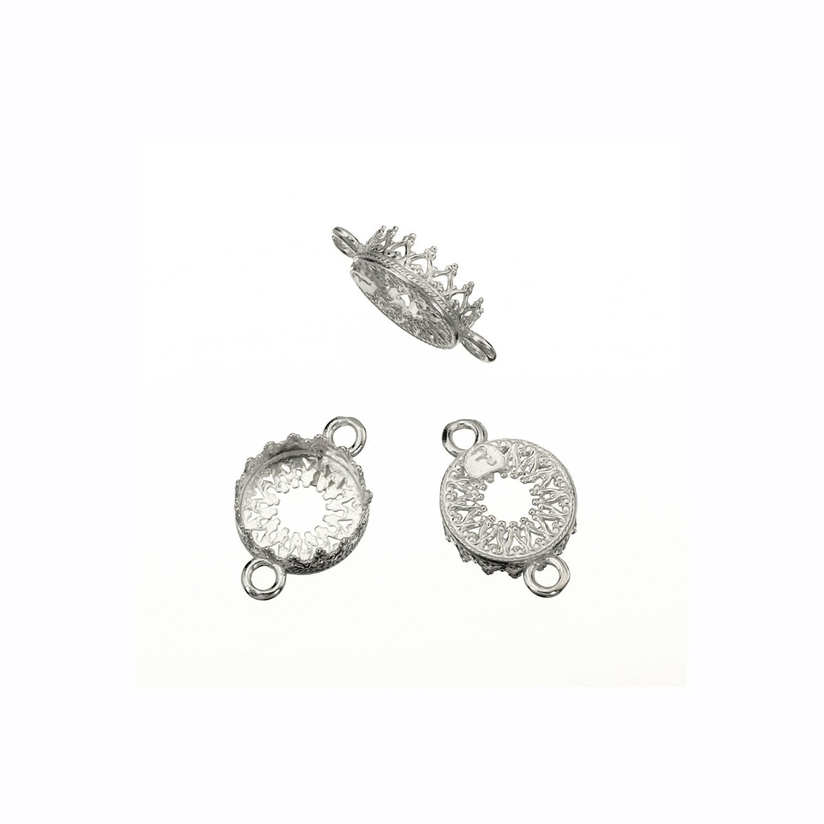 925 Sterling Silver 10mm Bezel Cup with 2 Rings and Decorative Crown Trim Round Connector Trays Ideal for Pendants Bracelets & Earrings Jewelry Making Supplies, 6 Pieces
