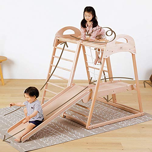 DUTUI Beech Climbing Frame To Exercise Children's Sensory Integration Ability, Children Indoor Climbing Children's Home Slide Swing, All Beech Wood