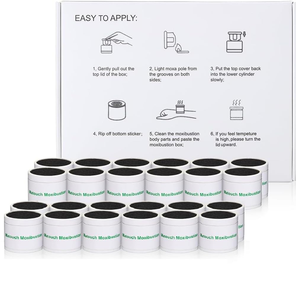 Less Smoke Moxa Sticks for Moxibustion, Self Adhesive Mini Moxa Rolls, Portable Safe Home Moxibustion Boxes for Soreness Relieve and Heat Therapy (2 Sets /24 Packs)