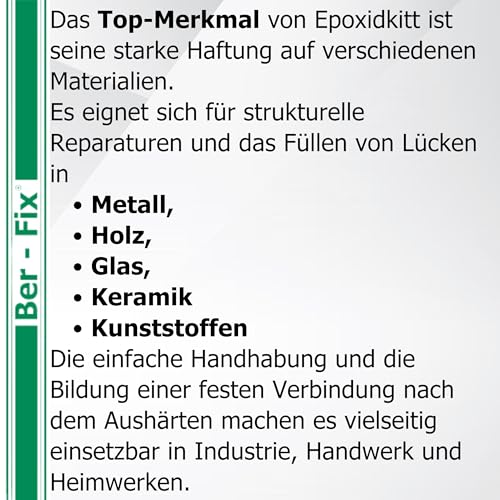Ber-Fix 56g Epoxidkitt 2K Knetmetall – Hitzebeständig bis 300°C | Wasserdicht & schnellhärtend | Reparaturknete für Metall, Holz, Keramik | Modellierbare Reparaturpaste statt Flüssigmetall