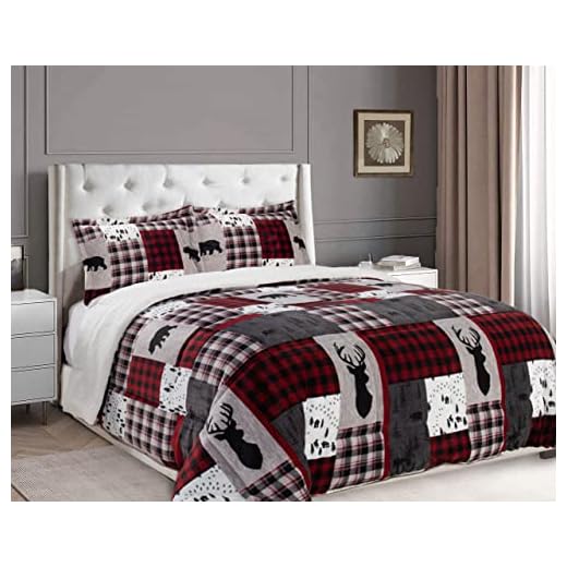 Elegant Comfort 3-Piece Winter Lodge-Patch Sherpa Comforter Soft, Cozy and Durable Quality, Heavy Weight Reversible Down Alternative Micro-Suede, Patch Sherpa Comforter, King