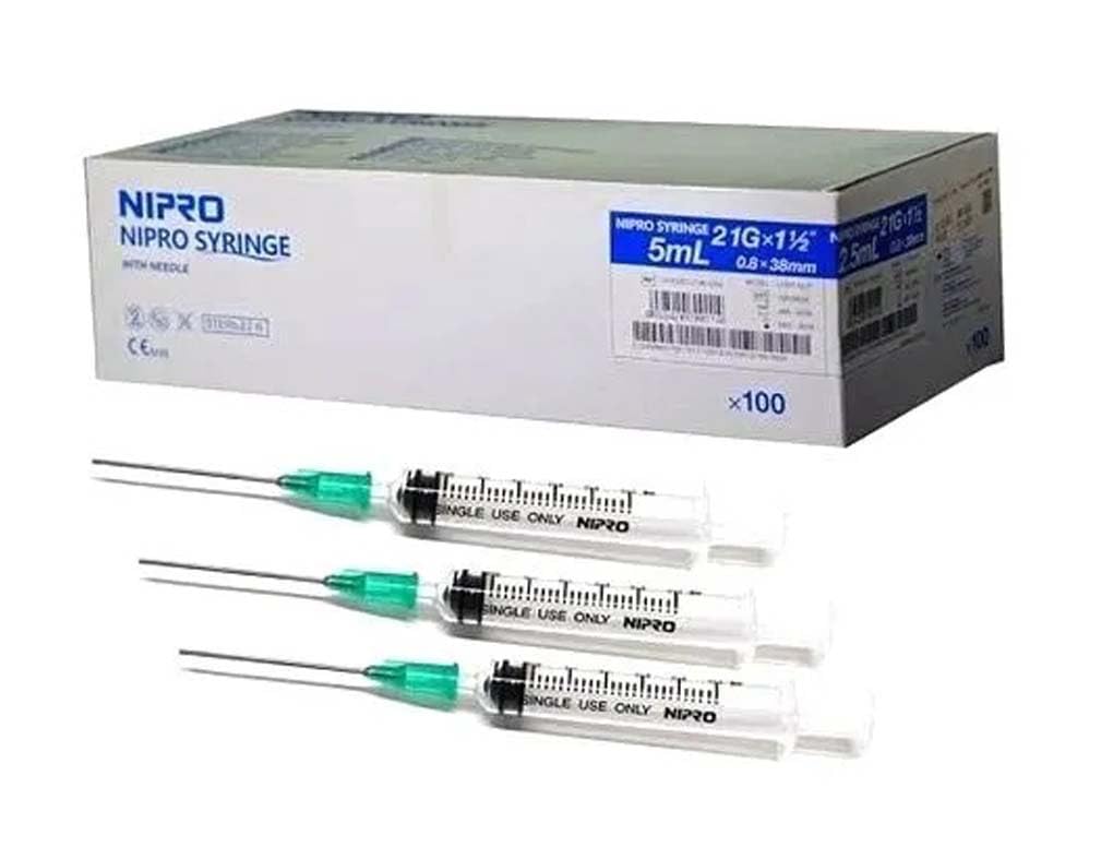 Nipro 5 ml with needle, Nipro 5 ml Medical Use for Hospitals and clinic Usages ( Pack of 100 Pcs )