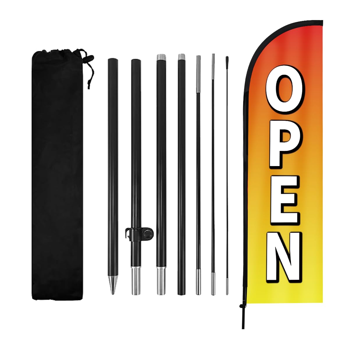 Photo 1 of Open Feather Flag, 8.2ft Open flag for Business with Aluminum Pole and Ground Stake, Commercial Open Sign for Outside Business Swooper Flag Advertisng Feather Banner