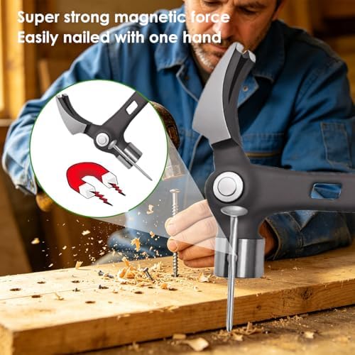 Claw Hammer 16 oz/ 3 IN 1 Multifunctional Magnetic Hammer-Forged Steel Head, TPR Grip & Nail Starter,With Magnetic Nail Holder,for Framing Nails/Carpentry/Roofing/Construction (Green)