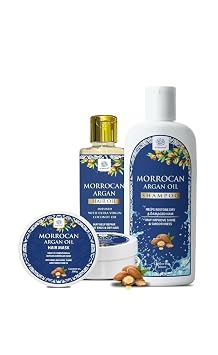 Moroccan Argan Oil Hair Care Set, Premium Shampoo, Hair Oil, Hair Mask, 3-Piece Nourishing Treatment Kit for Dry and Damaged Hair, 500ml/200ml/200g