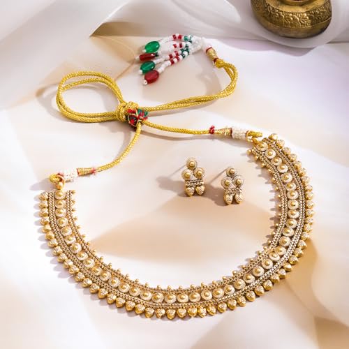 Image of Rubans Gold Plated Royal Necklace Set for Women Stylish