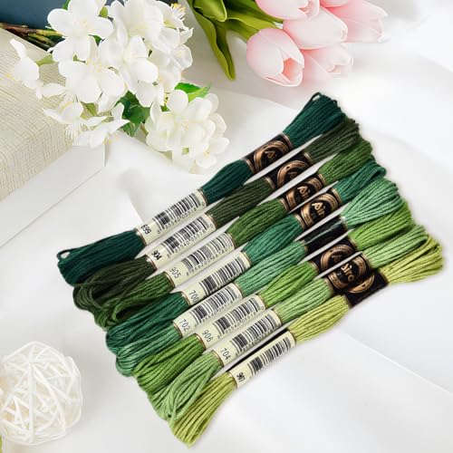Image of 70 Yards 8 Skeins Gradient 6 Strands Green Embroidery Floss Polyester Variegated Cross Stitch Thread Friendship Bracelet String Threads Bulk Set for Hand Sewing Making Needlecraft Supply
