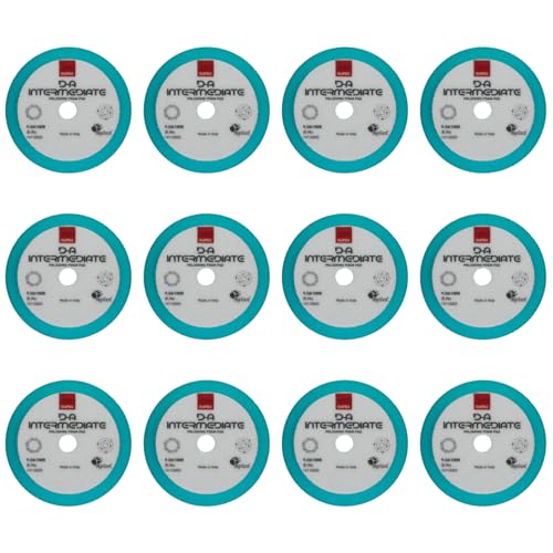Image of RUPES 9.DA100B Pack of 12 Light Blue D-A Intermediate Foam Polishing Pads 100mm | Ideal for Paint Correction & Gloss Enhancement | Improves Cutting Performance | Compatible with 4 inch Backing Plate