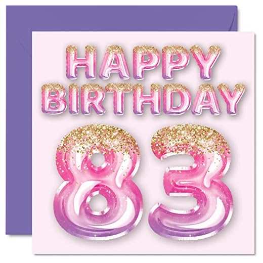 Tarjeta de cumpleaños de 83 para mujer, globos de purpurina rosa y morado, tarjetas de feliz cumpleaños para mujer de 83 años, mamá, gran niñera, 145x145 mm, 83 tarjetas de felicitación de 83 años