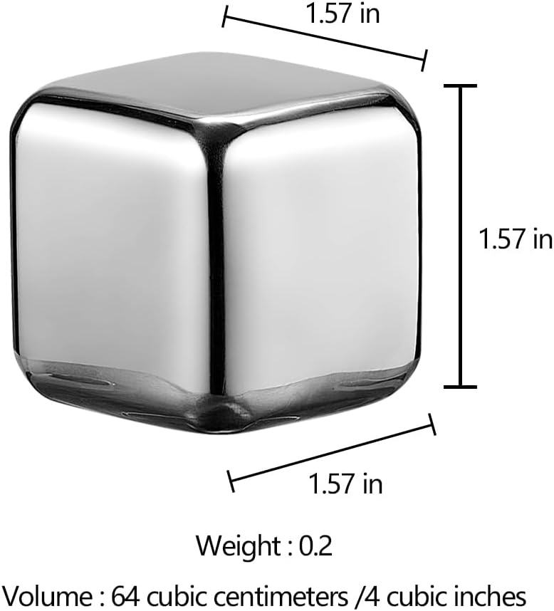 2 Large Whiskey Stones 64 cm³ (4 cu in) - Man Gift Set - Reusable Stainless Steel Metal Ice Sphere Cubes Beverage Chilling Rocks Whiskey Stones for Red Wine, Bar Beer, Scotch, Vodka Drinks