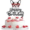 Happy Birthday French Bulldog Cake Topper, Puppy Happy Birthday Party Cake Supplies, Animal/Pet Puppy dog Theme Birthday Party Supplies, Black&Red Glitter