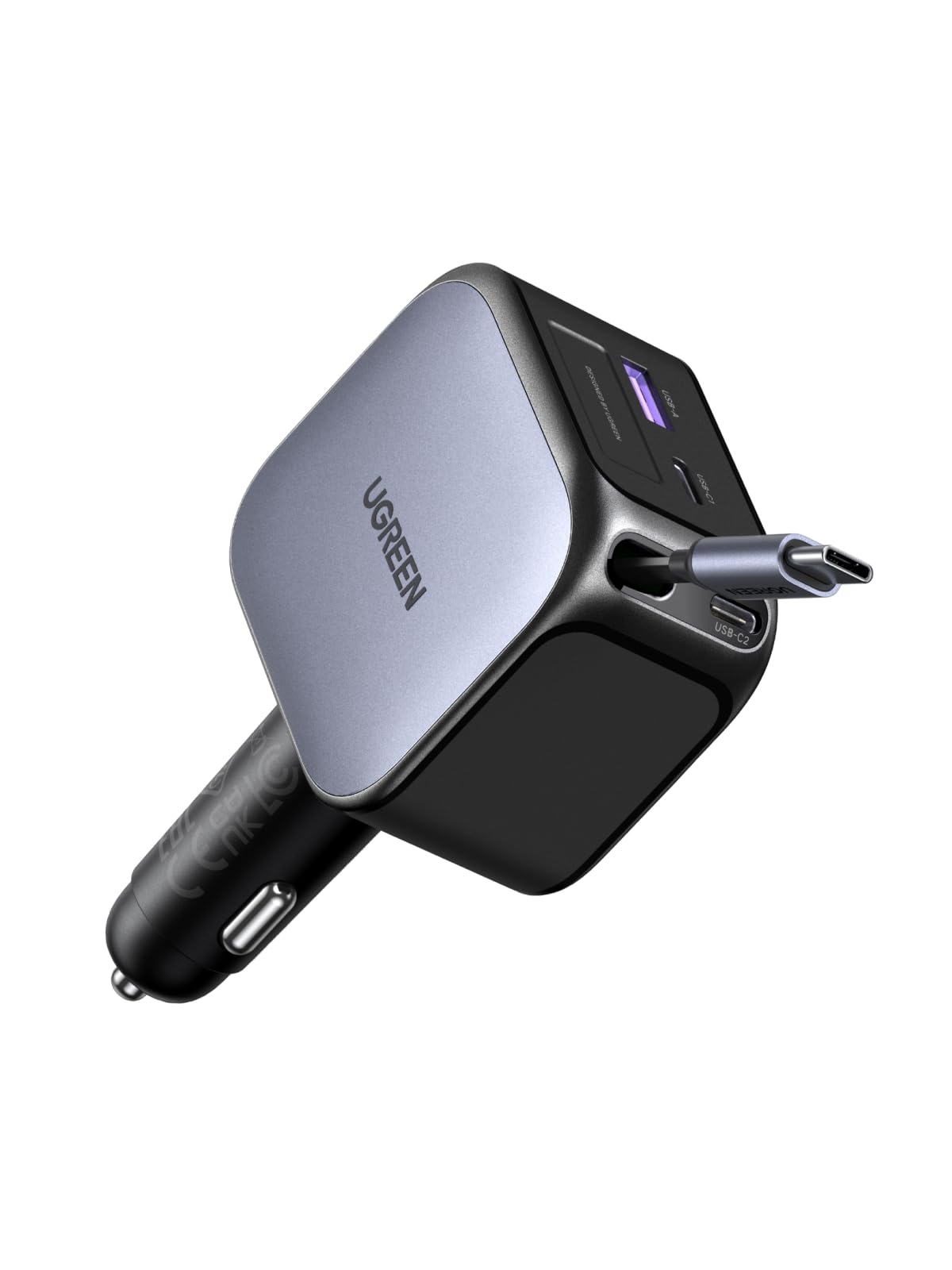 UGREEN Nexode 145W 4 en 1 Chargeur Allume Cigare USB C Rétractable Chargeur Voiture Charge Rapide Compact Compatible avec iPhone 17 Pro Max Air 16 15 MacBook Pro Air iPad Galaxy Tab Galaxy S25 Ultra