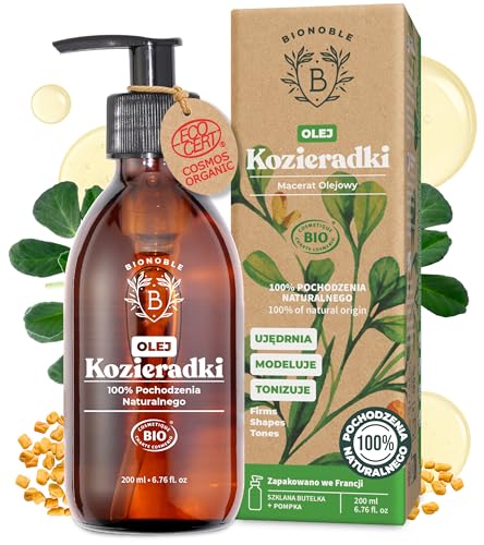BIONOBLE Ekologiczny Olej z Kozieradki - Ujędrnia i Modeluje Biust i Pośladki - Olej z Kozieradki 100% Pochodzenia Naturalnego - Bezzapachowy Macerat z Nasion - Szklana Butelka i Pompką - 200ml