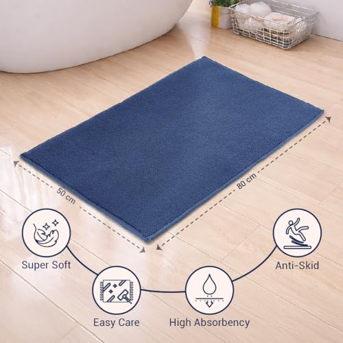 Image of Welspun Premium Bath Mats Large for Hall, Bedroom & Living Room | Solid Design | Anti Skid | More Absorbent | Soft Feel | Machine Tufted | (2 x 3 ft, Dark Blue)