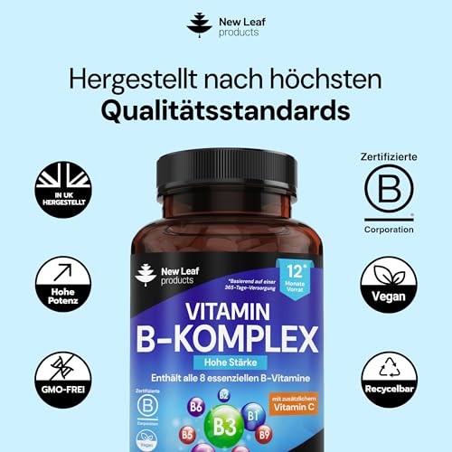 Vitamin B-Komplex – 365 kleine Tabletten – alle 8 B-Vitamine B1-B2-B3-B5-B6-B12 (1 Jahrvorrat) hochfestes Biotin, Folsäure und Vitamin C – Reduzierung von Müdigkeit, Energie und Immununterstützung 6