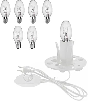 Himalayan Salt Lamp Cord, with Dimmer Switch,Christmas Bulb,Salt Lamp Cord with Dimmer Control and Base Assembly,6 Feet,E12 Base for Himalayan Salt Lampsand with 6 Free 7-15W Bulbs White