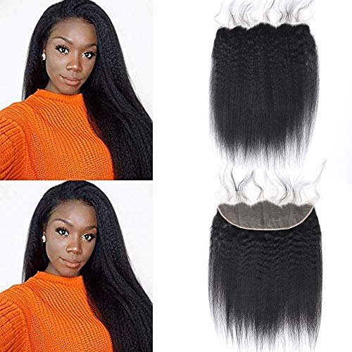 Brazilian Virgin Kinky Straight Human Hair 13x4 Lace Frontal Yaki Straight Ear to Ear Lace Frontal With Baby Hair Free Part Natural Color (8Inch/13x4, 13x4 frontal)