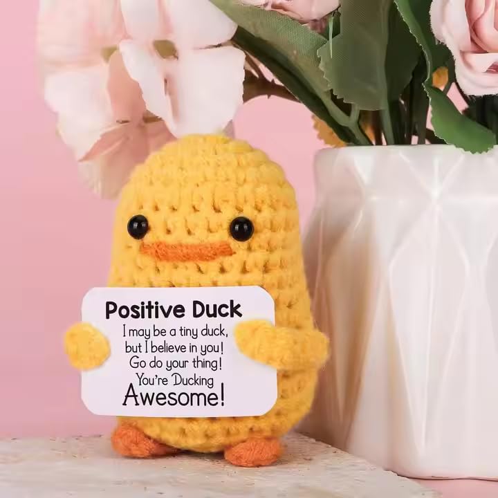 Image of Cute Emotional Support Crochet Toys Handmade Gifts with Message for Women Men Friends Coworkers, Birthday Christmas Valentine's Gift (Duck)