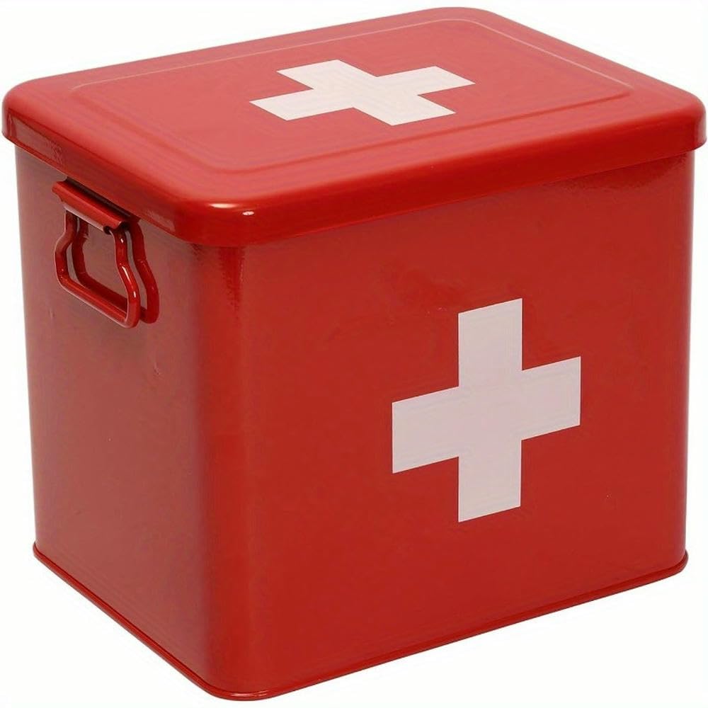 NYSDM - Kit compacto de primeros auxilios de 2 niveles con bandeja extraíble, contenedor de almacenamiento de medicamentos, ungüento para quemaduras, kit de primeros auxilios de emergencia para el