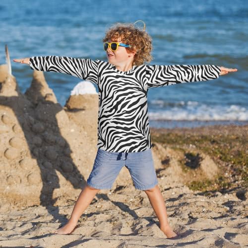 Image of Pfrewn Kids Long Sleeve Rash Guard Shirt Tiger Zebra Animal Print Swim Shirt for Boys Girls UPF 50+ Sun Protective