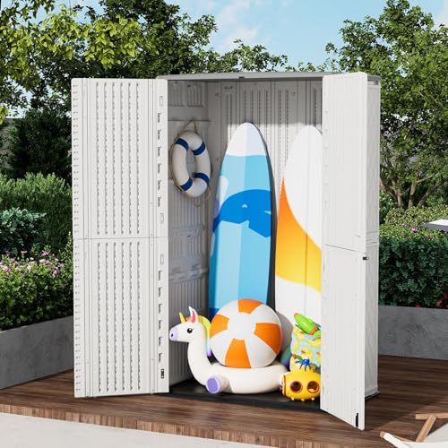 Image of ZZM Large 67 Cu.ft Waterproof Storage Shed, Outdoor Storage Cabinet,Durable Resin Sheds for Patio Furniture, Garden Tools, Pool Accessories, Mower Storage (White)