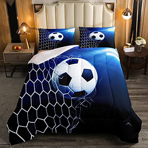 Miniatura 2 de Edredón 3d De Fútbol Con Relleno Y Pelota Para Niños Y Niñas - Juego De Ropa De Cama Deportiva, Azul Brillante, 2 Piezas, Tamaño Individual
