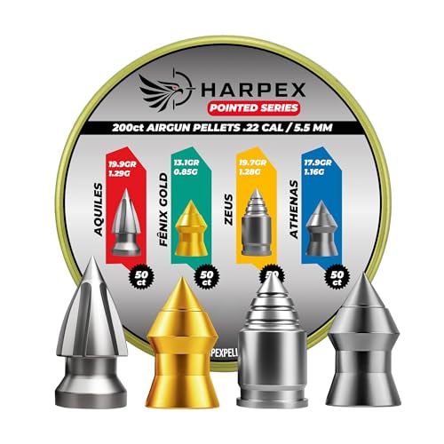 Harpex Combo .22 Cal Airgun Pellets – 200 Count Variety Pack (Aquiles, Fênix Gold, Zeus, Athenas) – Pointed Precision Pellets for Hunting & Target Shooting
