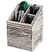 Rustic Torched Wood 4 Slot Pen Pencil Holder, Square Desktop Office Supply Storage Box
