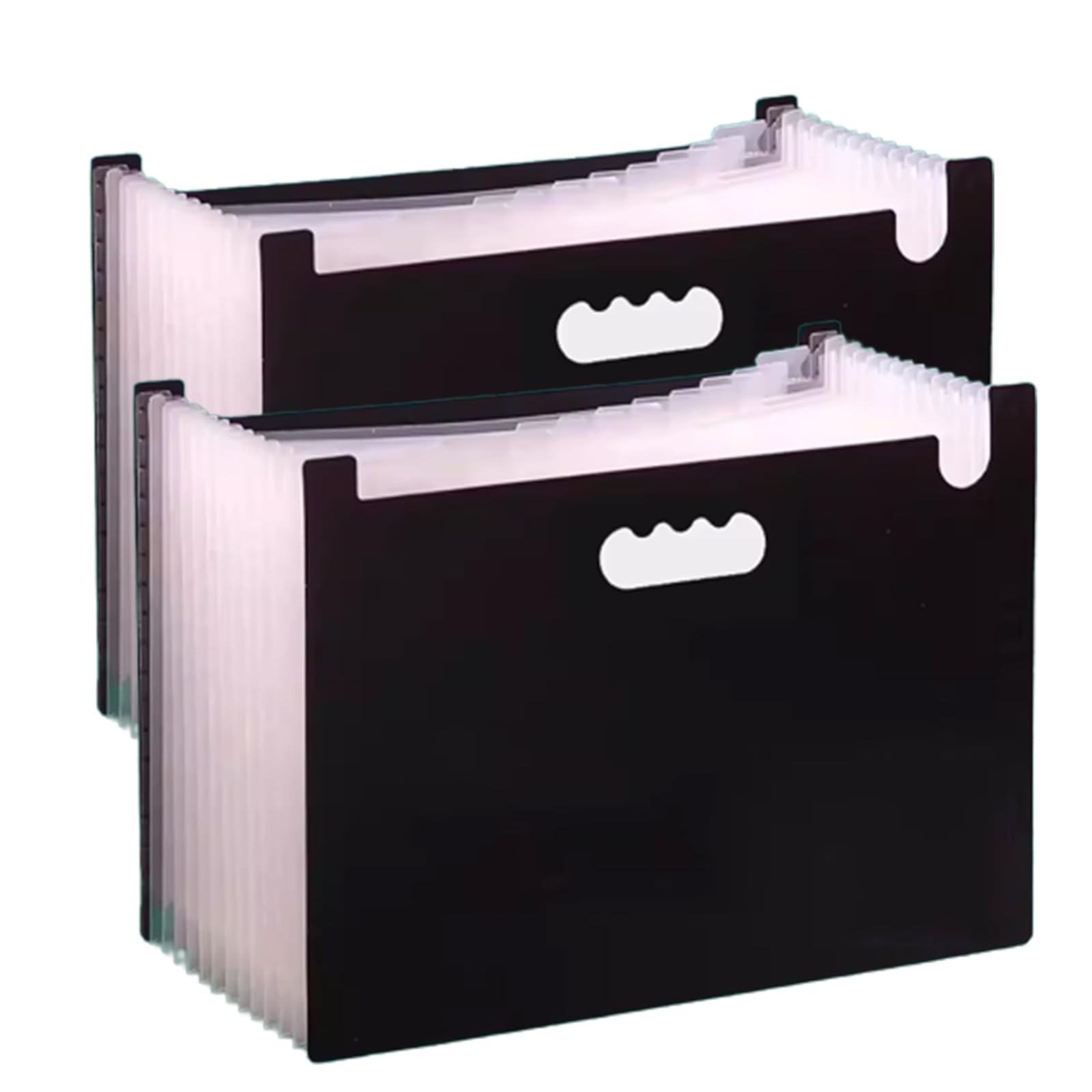 Organizador de archivos acordeón plástico, carpeta expandible, 13 bolsillos, paquete 2, portátil, mano, autónomo, multicolor(Black)