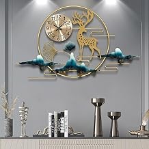 FUNTEREST Metal Wall Hanging Floral Handmade Wall Clock with Deer and Mountain Design, Gold, Nature Theme, Decorative Art with Functional Clock for Bedroom/Drawing Room/Hall/Dining Room 52 H X 93 w