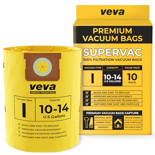 10 Pack, 10-14 Gallon Filter Bags for Shop Vac Vacuum - Type I 90672 - High-Efficiency Vacuum Bags