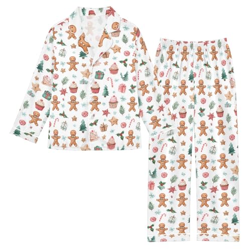 foixnub 2 Pieces Pajama Set Christmas Gingerbread Man Cupcakes Candy