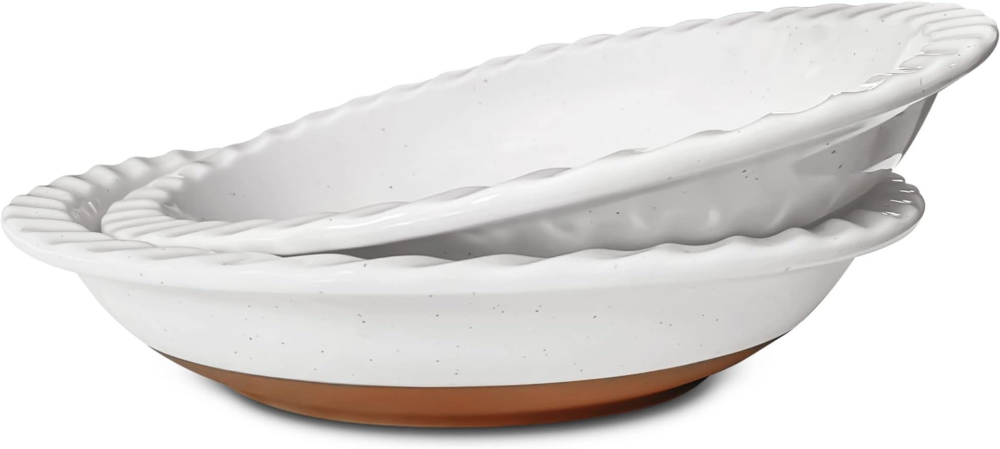 Mora Ceramic Classic 9 Inch Pie Pan Set of 2 - Round Pie Plate for Baking Apple/Pumpkin Pies, Quiche, Rolls, etc. Dishwasher and Oven Safe Dishes, Shallow Pans for Original Recipes - Vanilla White