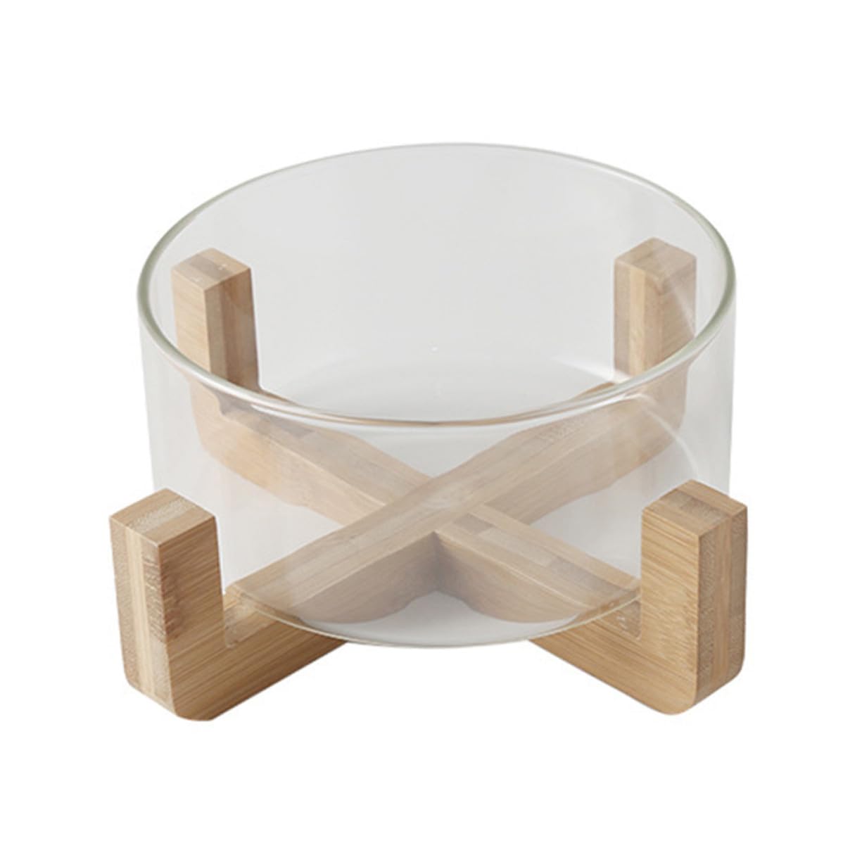 Saladier en verre résistant aux rayures et socle bois premium
