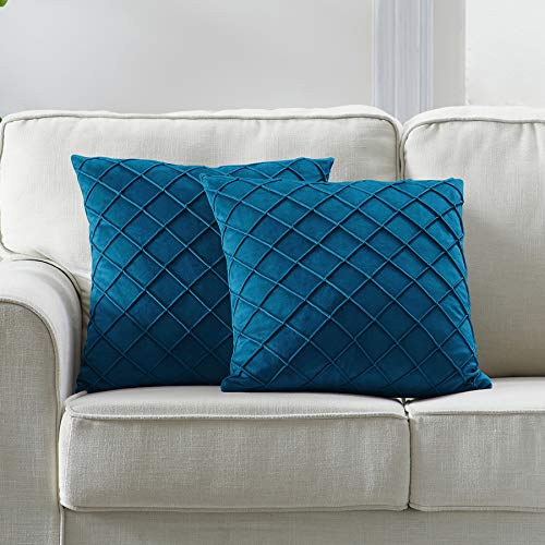 Longhui bedding Velvet Navy Blue Throw Pillow Covers, 18 x 18 Decorative Throw Pillows for Couch Sofa Bed, Square Cushion Covers with Zipper Closure - Set of 2, Dark Blue No Inserts