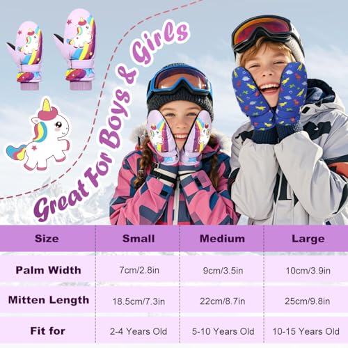 Guantes de Nieve para Niños/Niñas, Guantes de Esquí Impermeables para Climas Fríos, Antideslizantes, Cinta Mágica Ajustable, Guantes para Actividades al Aire Libre en Invierno (Morado, L) - imagen 5