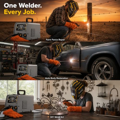 Image of SSIMDER 5 in 1 MIG Welder, 140A Pulse Spot Dual Voltage Portable | Flux Core /Lift TIG /Stick, Synergic Control, ARC Force, Auto Body Repair, Farm Fence, DIY Metal Art, IGBT Inverter