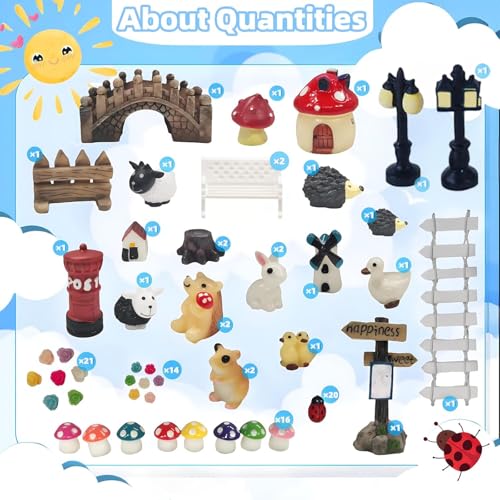 Zealor 100 PCS Mini Fairy Garden Accessories Kit Outdoor Mushroom Tiny Animal Miniatures Garden Figurines Landscape Ornaments for Bonsai Terrarium House Plant Party Decoration Supplies - image 3