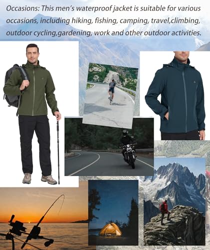 ZITY Jacke Herren Wasserdichte Winterjacke Fleece Kapuzenjacke Hoodie Reißverschluss Mantel mit Taschen Outdoorjacke zum Wandern Camping Angeln,Armeegrün,XL