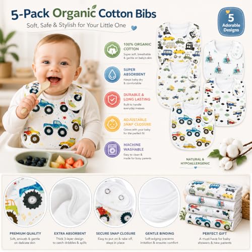 Image of KiddyStar Baby Bibs | Multi-Pack Organic Cotton Bandana Drool Bibs, Soft Absorbent Adjustable Bibs for Boys & Girls