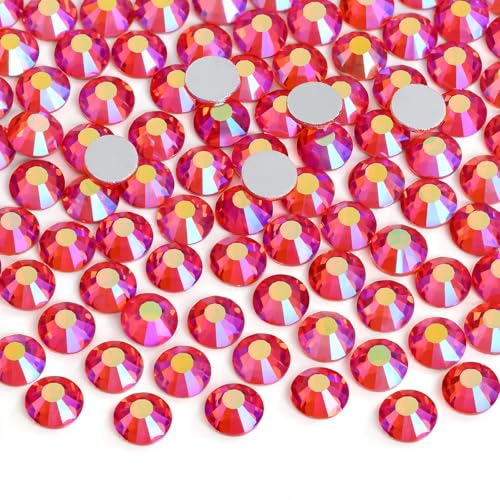 Image of Jollin Glue Fix Crystal Flatback Rhinestones Glass Diamantes Gems for Nail Art Crafts Decorations Clothes Shoes(ss5 2880pcs, Red AB)