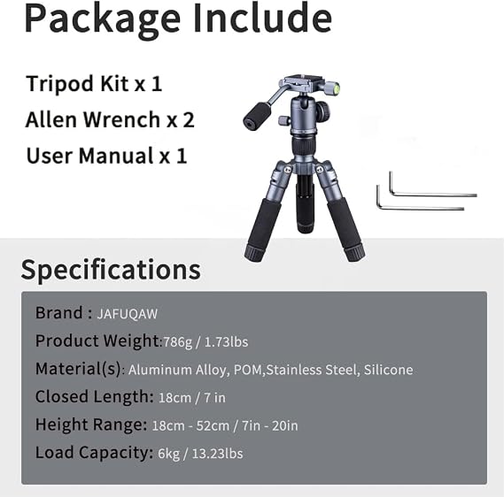 Portable Desktop Mini Tripod with Panning Handle, 20 / 52cm Desk Tabletop Aluminum Alloy Stand with 360 Ball Head, Compact Tripod for DSLR Camera Video Camcorder, Load up to 13lb / 6kg