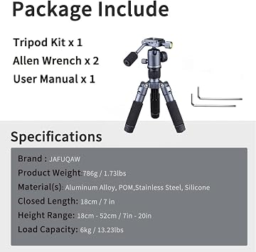 Portable Desktop Mini Tripod with Panning Handle, 20 / 52cm Desk Tabletop Aluminum Alloy Stand with 360 Ball Head, Compact Tripod for DSLR Camera Video Camcorder, Load up to 13lb / 6kg